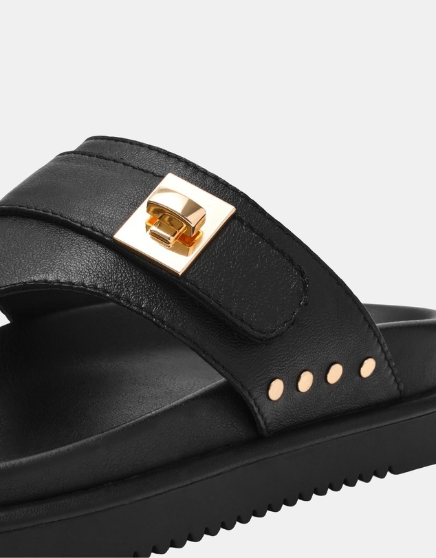 Steve Madden - Thona Black Leather Sandals
