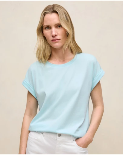 Trenery - Cotton Cuff Sleeve T-shirt in Pastel Blue