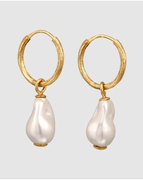 Elli Jewelry - Earrings Hoops Shell Pearl 925 Sterling Silver Gold-Plated