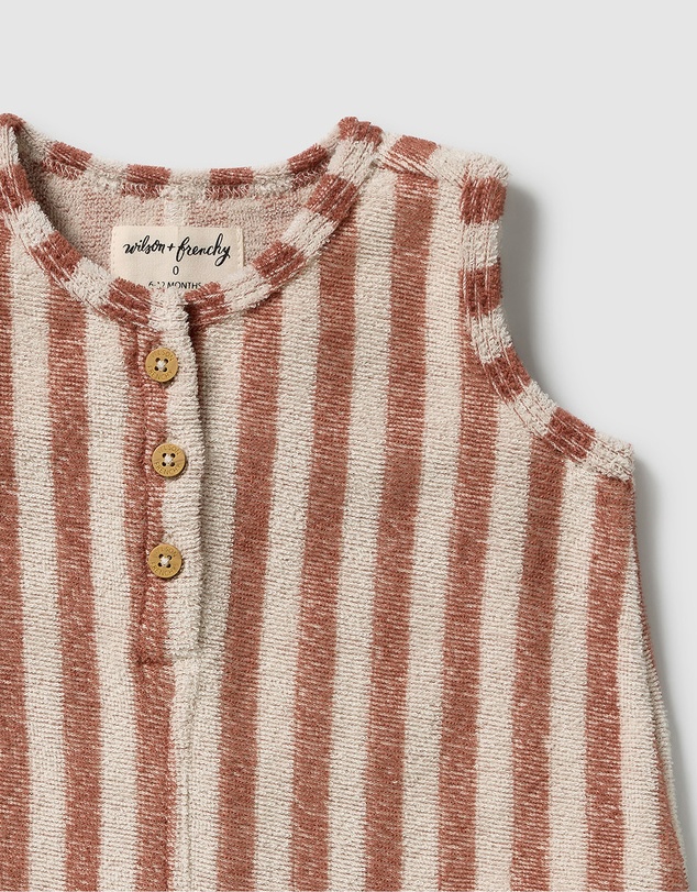 Wilson & Frenchy - Cherry Cola Stripe Organic Terry Growsuit - Babies