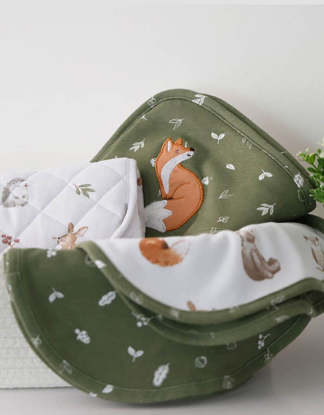 Living Textiles - 2 Pack Organic Burp Cloths - Fox & Friends