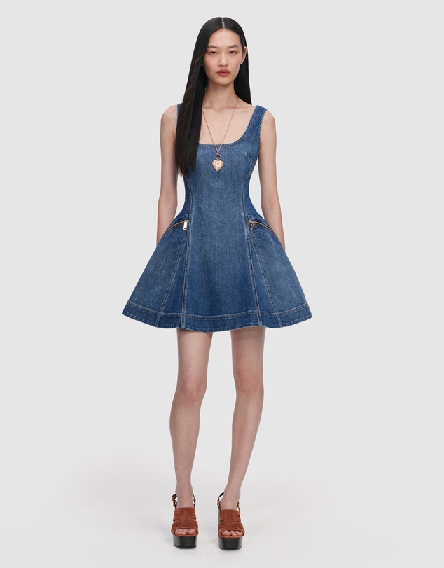 Self Portrait - Denim Flared Mini Dress