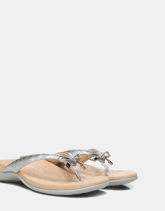 Vionic - Bella Toe Post Sandal - Silver Metallic Croc