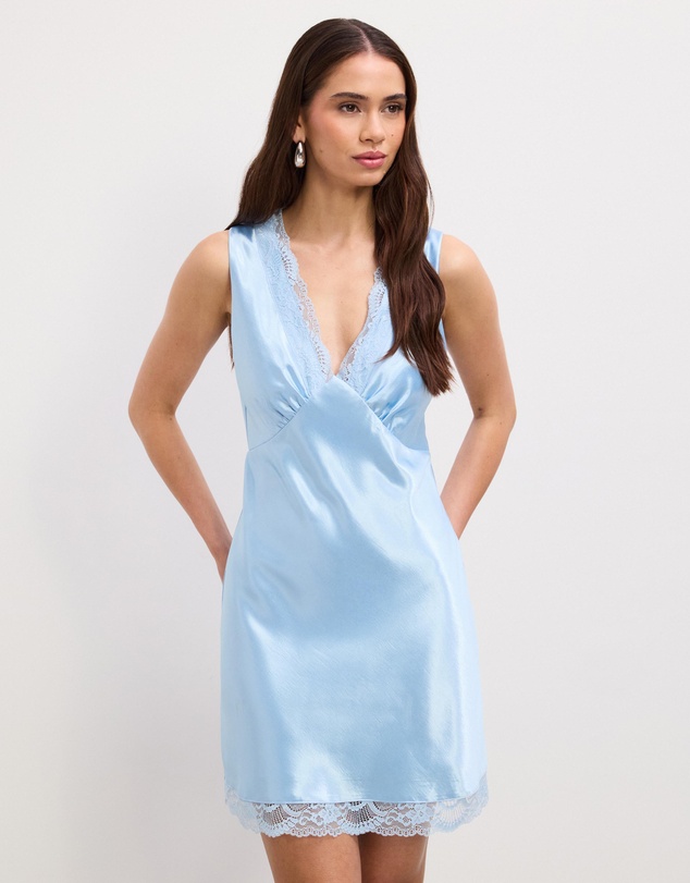 The Fated - Freya Satin Lace Trim Mini Dress
