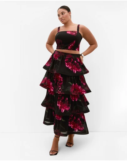 City Chic - Plus size Bianka Bloom Print Crop Top - black