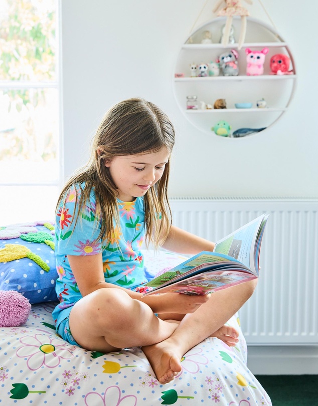 Kip&Co - Little Flowers Organic Cotton SS Tee Frill Shorts Pyjama Set - Kids-Teens