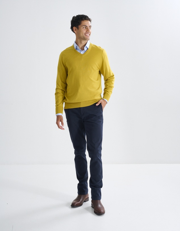 3 Wise Men - 3 Wise Men Fisher V Neck Merino Knit - Mustard