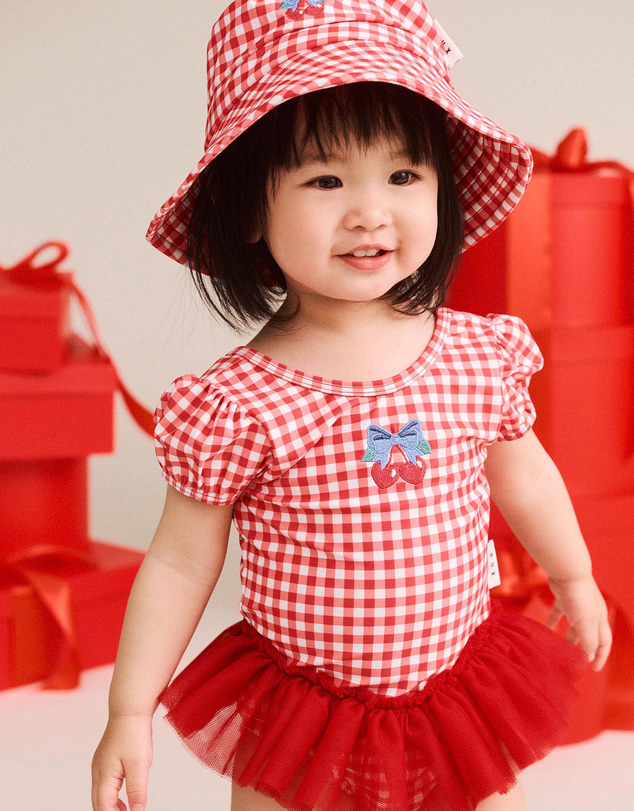 Huxbaby - Cherry Bow Gingham Tulle Swimsuit - Babies-Kids