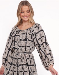 Petal & Pup - Faris Off Shoulder Midi Dress - Black Geo
