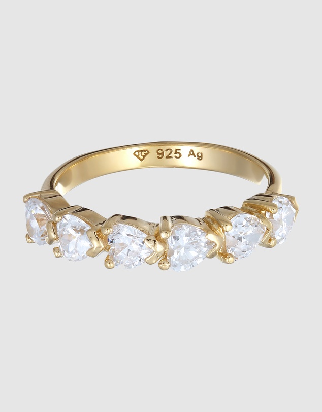 Elli Jewelry - Zirconia Heart Band Ring in Gold-Plated 925 Silver