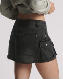 ONE TEASPOON - Sloane Low Waist Denim Mini Skirt - Faded Black