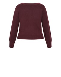 City Chic - Plus size Bree Boat Neck Jumper - oxblood