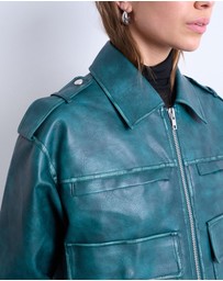 TOPSHOP - Faux Leather Heavy Washed Zip Through Jacket