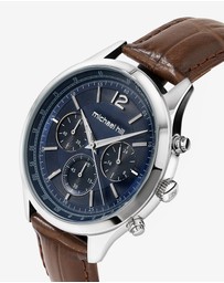 Michael Hill - Men's Chronograph Watch in Stainless Steel & Brown Leather
