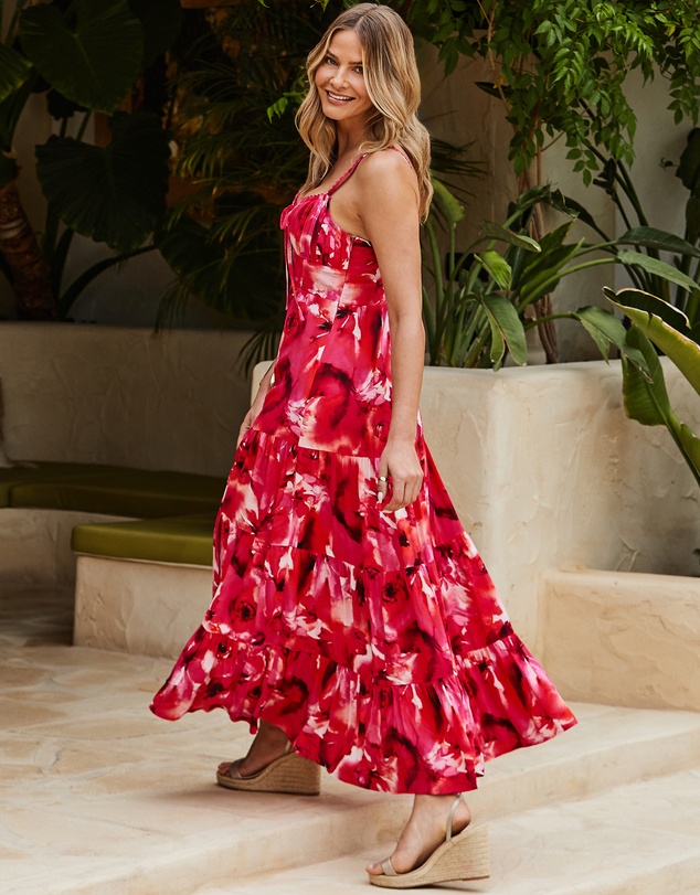 Sosandar - Floral Print Corset Detail Maxi Dress