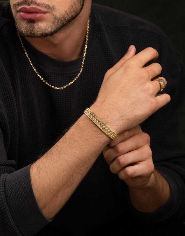 Nialaya Jewellery - Men's Gold Braided Chain Bracelet