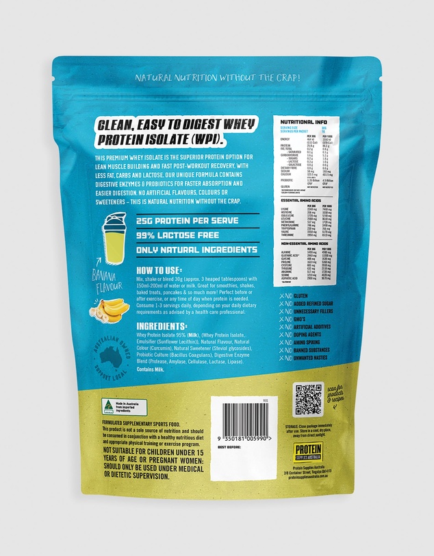 Protein Supplies Australia - Banana WPI (Whey Protein Isolate) - 500g
