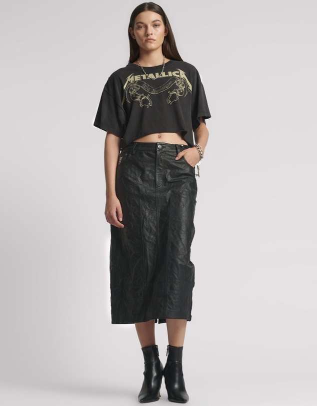 ONE TEASPOON - Cassidy Leather Column Midi Skirt - Black