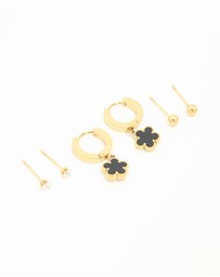 Lovisa - Waterproof Gold Plated Stainless Steel Flower & Star Earrings 3-Pack