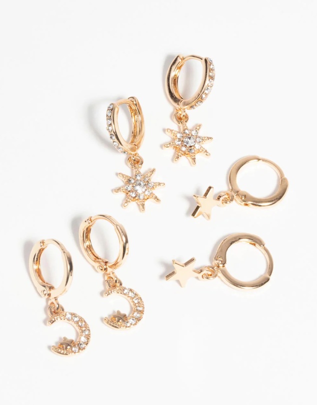 Lovisa - Gold Celestial Huggie Hoop Earring Pack