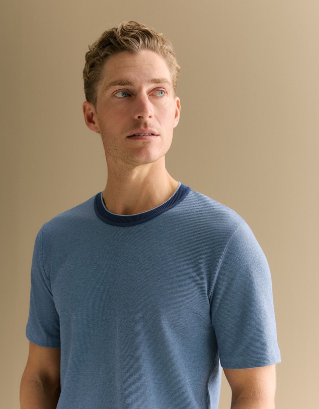 Trenery - Cotton Jacquard Contrast Collar T-shirt in Washed Navy