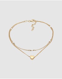 Elli Jewelry - Anklet Heart Shell Pearl 925 Sterling Silver Gold Plated