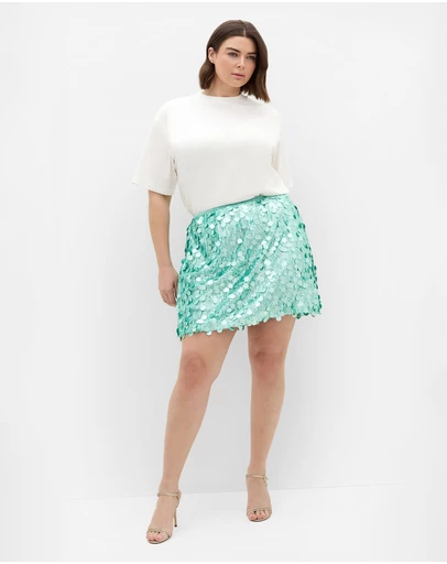City Chic - Plus size Adorn Sequin Mini Skirt - seafoam