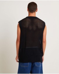 Black Noise White Rain - Lydo Net Knit Vest