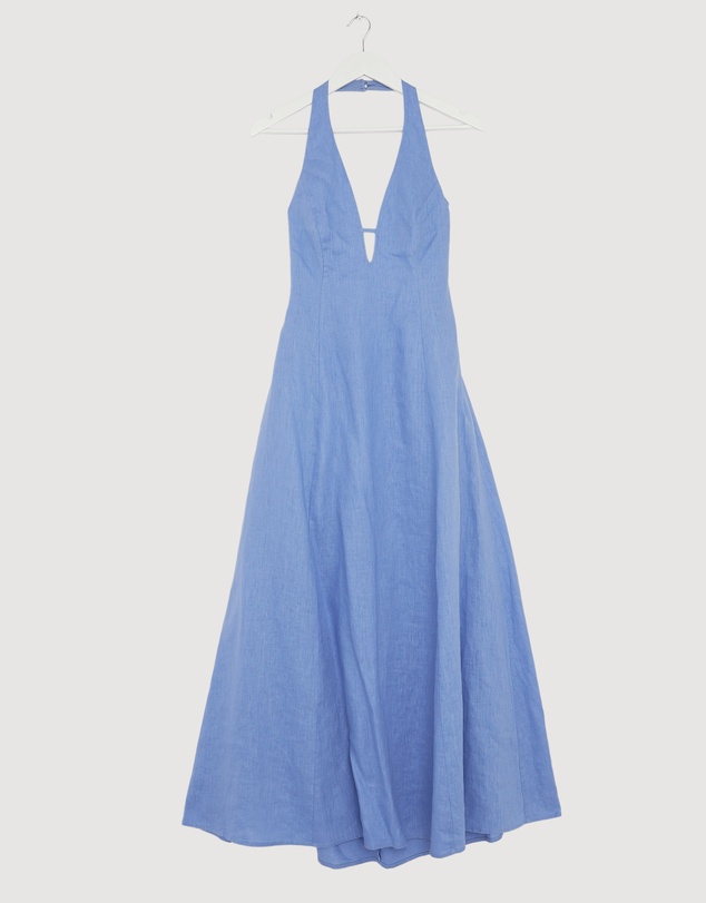 Revibe - Repaired AERE Odele Linen Halter Midi Dress - AU 10