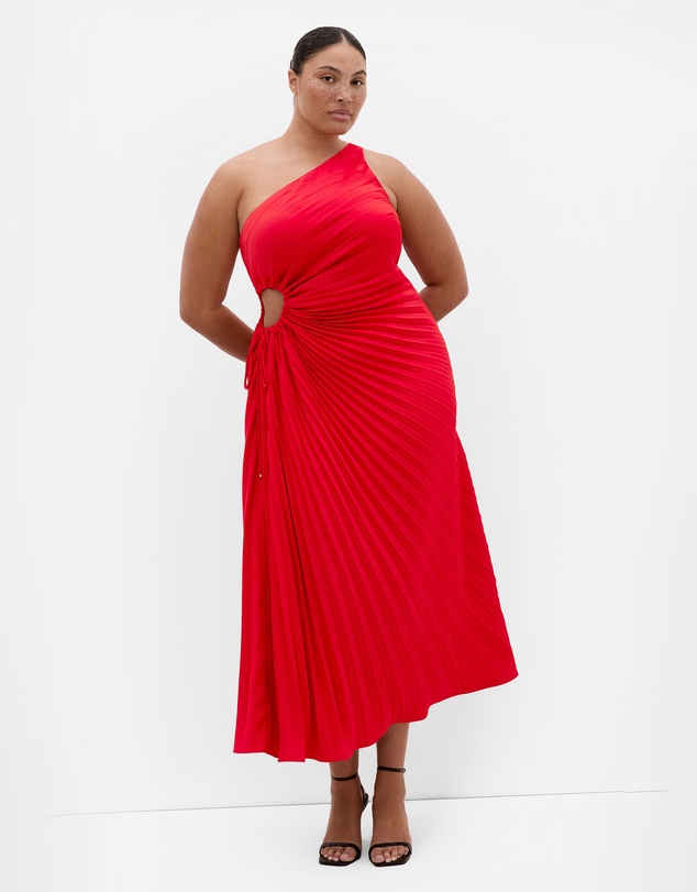 City Chic - Plus size Aliza One Shoulder Pleat Maxi Dress - red