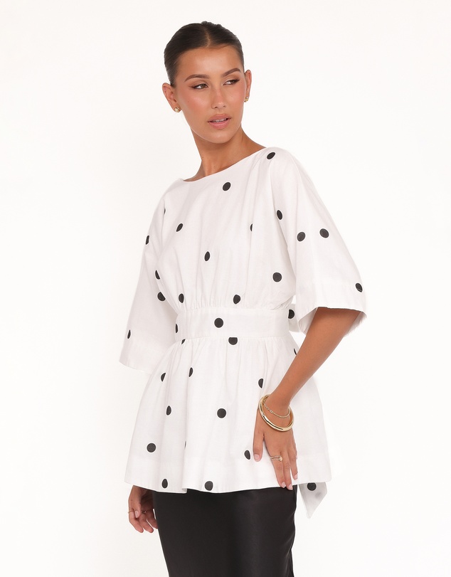 Petal & Pup - Camila Open Back Top - White Black Polka Dot