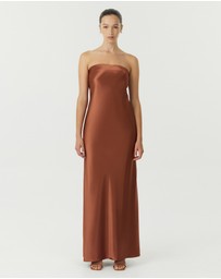 Third Form - Satin Tie Back Strapless Maxi Dress
