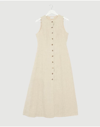 Revibe - Repaired AERE Violet Linen Button Down Midi Dress - AU 10