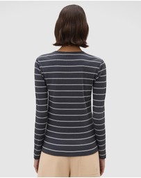 Oroton - Eve Fine Rib LS Stripe Tee