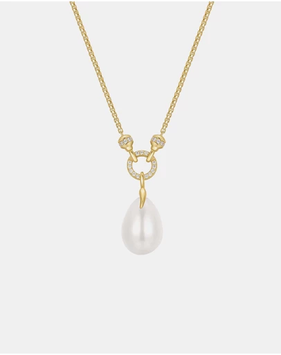 Ania Haie - Gold Linked Shell Pearl Drop Pendant Necklace