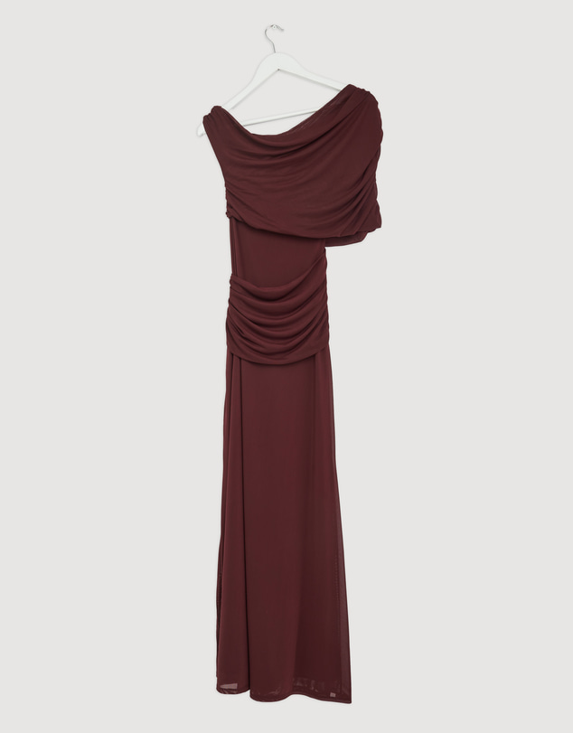 Revibe - Repaired CHANCERY Margot One Shoulder Drape Mesh Maxi Dress - AU 8