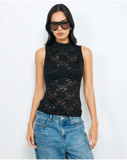 AERE - High Neck Lace Top