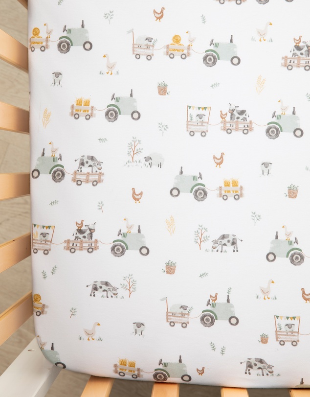Living Textiles - 2 Pack Organic Cot Fitted Sheet - Tractor Ride