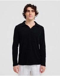 Vacay Swimwear - L/S Black Terry Polo