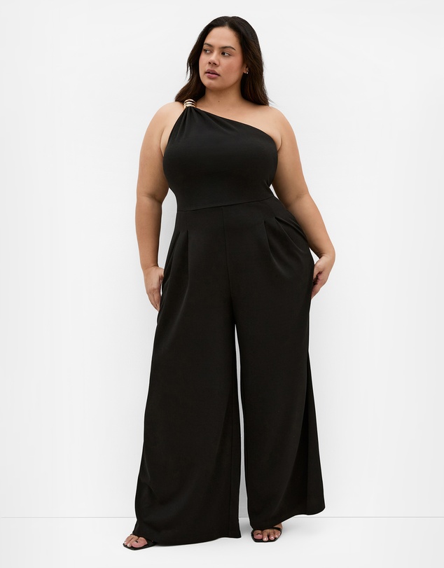 City Chic - Plus size Amber One Shoulder Jumpsuit - black