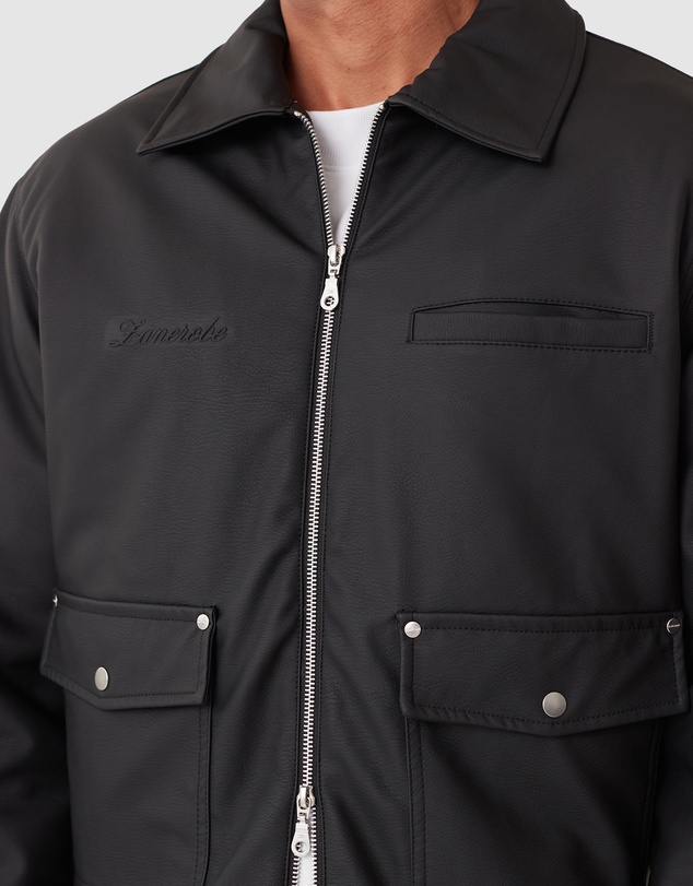 Zanerobe - Faux Leather Aviator Jacket Black