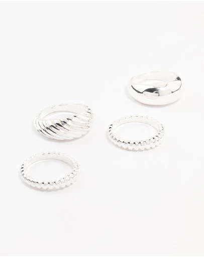 Lovisa - Silver Plated Twisted & Plain Rings 4-Pack