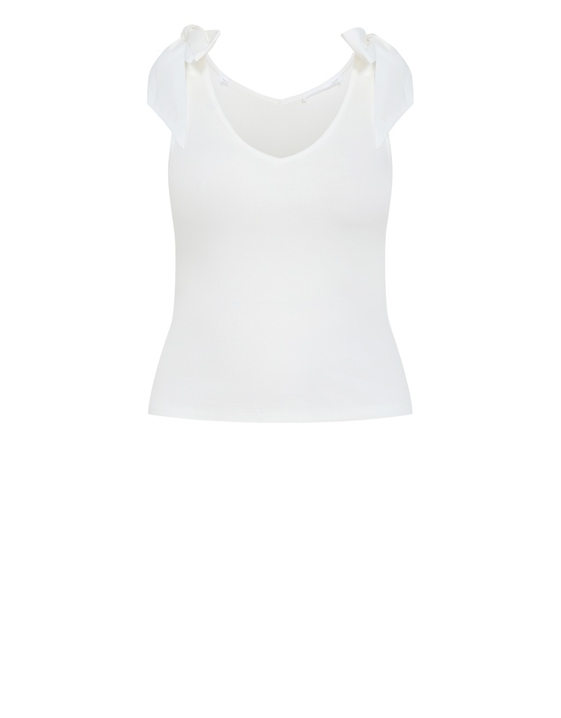 City Chic - Plus size Emma Bow Rib Tank - ivory