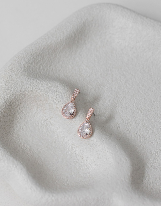 The White Collection - Melissa - Crystal Rose Gold Bridal Earrings
