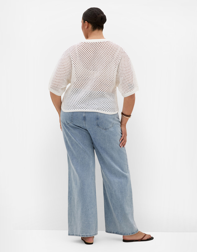 City Chic - Plus size Crochet Knit Top - ivory