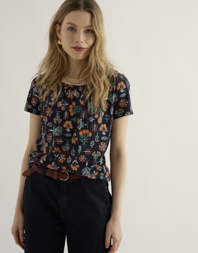 Seasalt - Seasalt Cornwall Navy Appletree Keyhole Detail T-Shirt