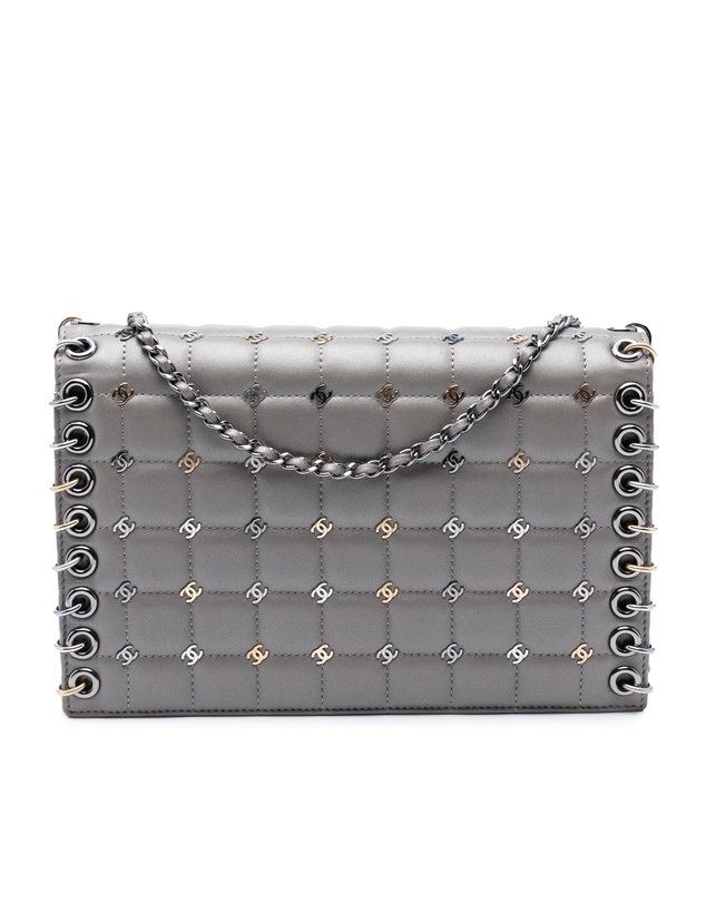 Pre-Loved by Azura Reborn - Pre-Loved Small Lambskin Chocolate Bar CC Piercing Studded Chain Flap