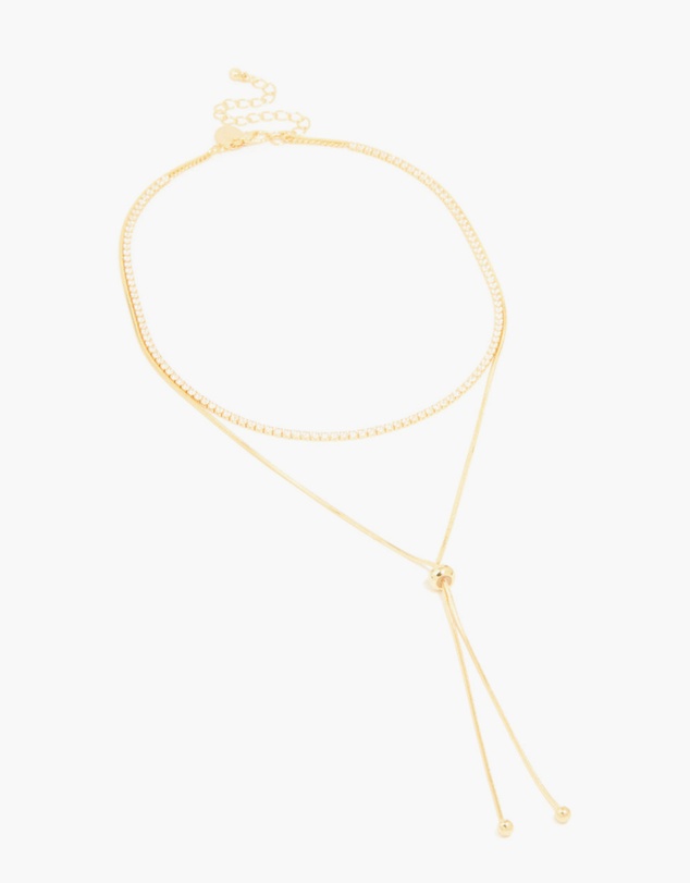 Lovisa - Gold Plated Cubic Zirconia Cup Chain & Snake Chain Y-Layered Necklace