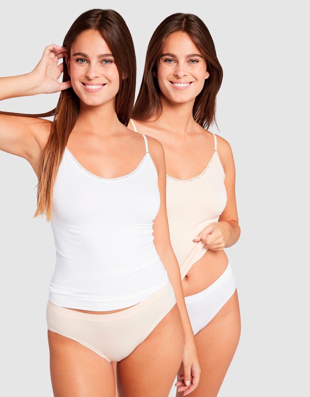 Billet Doux - Zen Attitude Lace Trim V Neck Camisole - 2 Pack