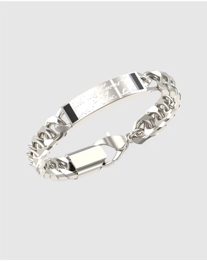 GUESS - Silver-Tone Script Onyx Signet Bracelet